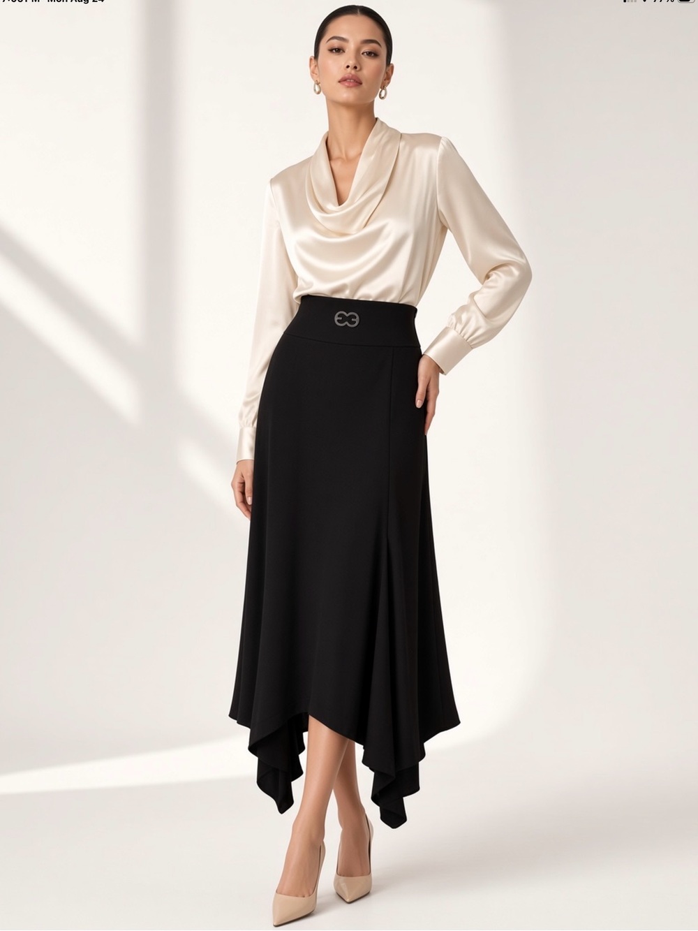 ESCADA black wool handkerchief hem Classic luxury skirt